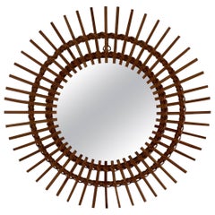 Mid-Century French Rattan Sun Mirror, circa 1960s