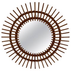 Mid-Century French Rattan Sun Mirror, circa 1960s 1