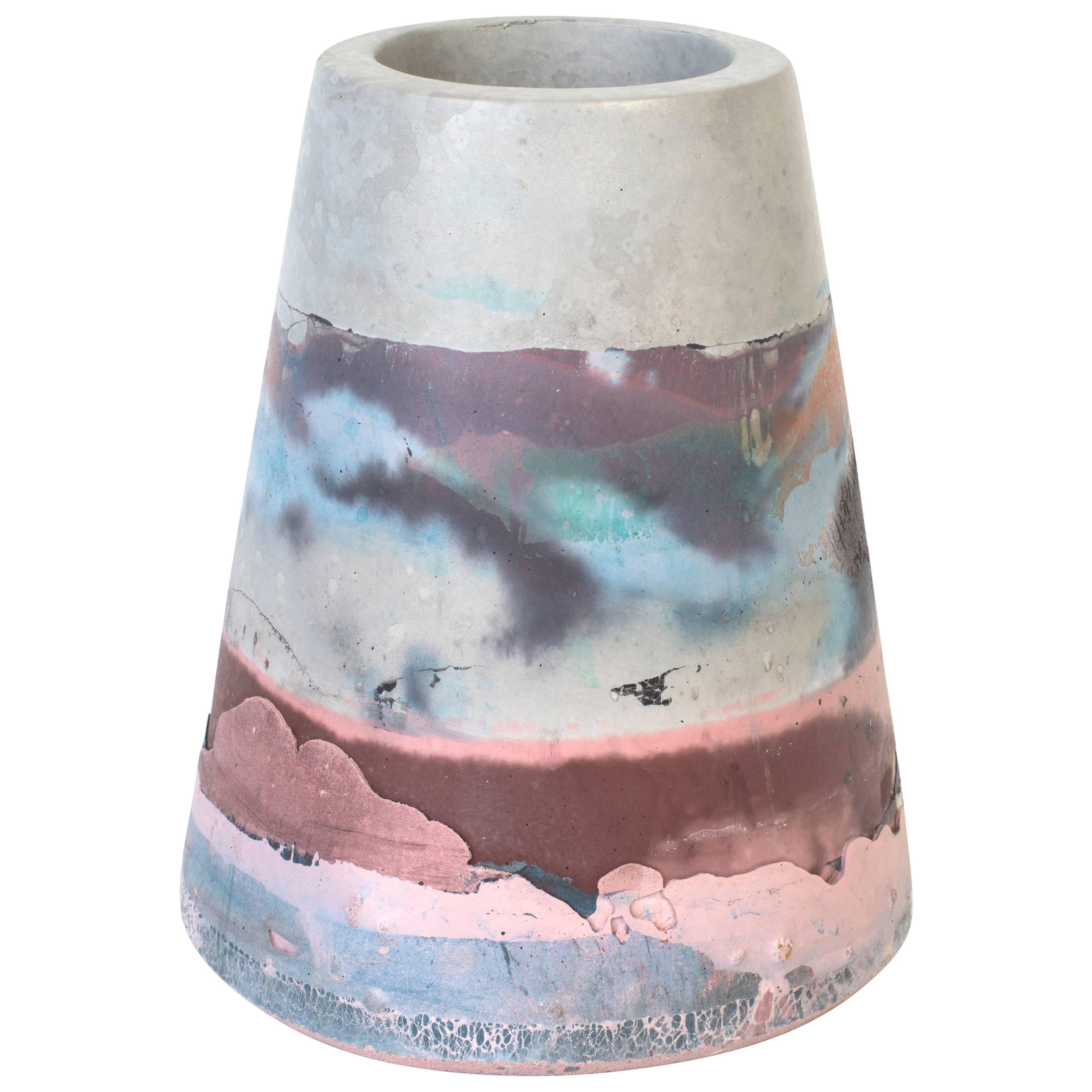 Vesta Concrete Vase in Detritus Pattern, Handmade Organic Modern Vessel In Stock For Sale