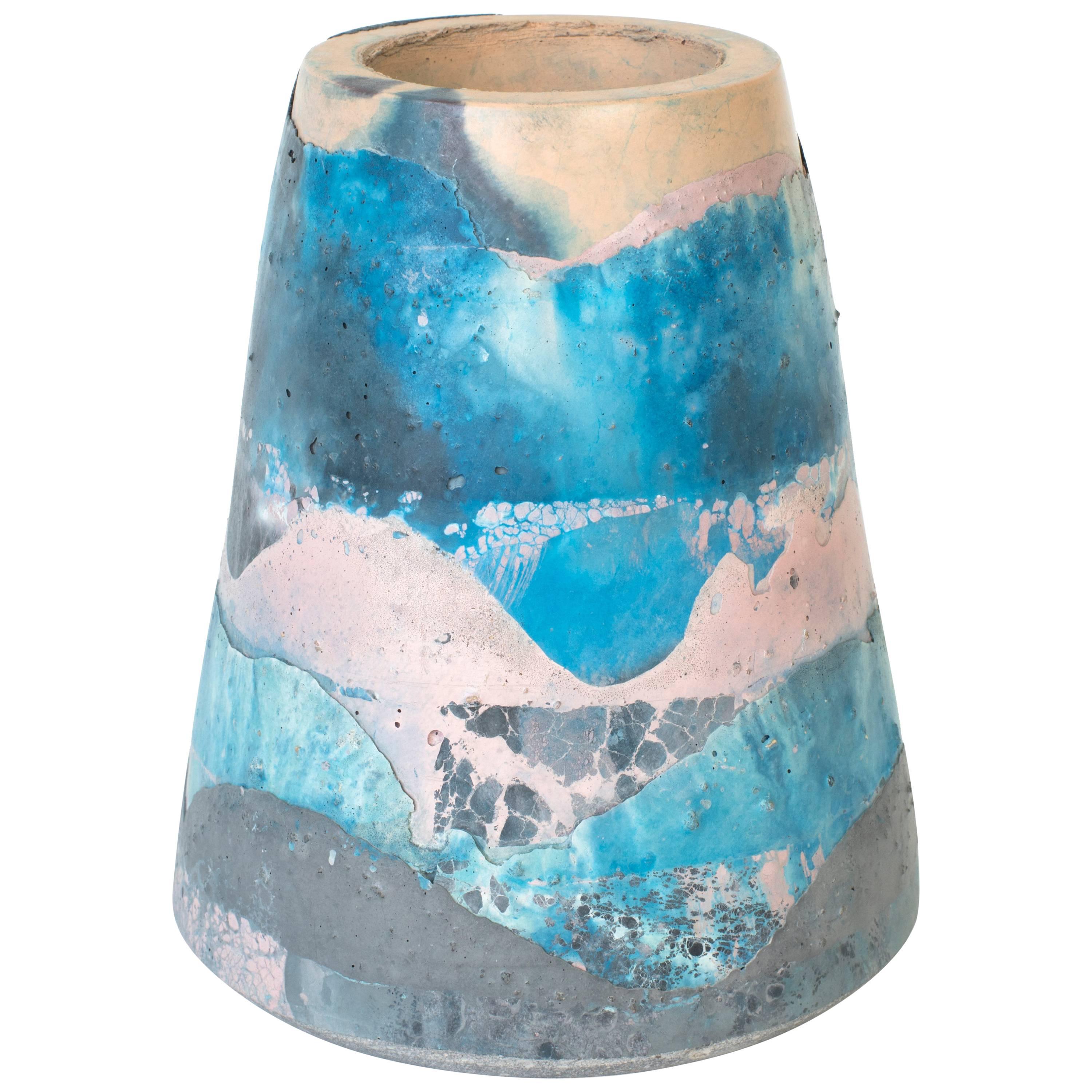 Vesta Concrete Vase in Detritus Pattern, Handmade Organic Modern Vessel In Stock For Sale