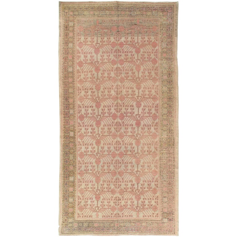Antique Khotan Rug, Deco Handmade Oriental Rug, Brown and Pink Rug For