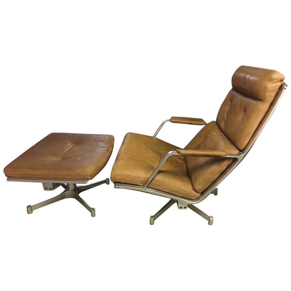 Fk85 Lounge Chair with Stool by Fabricius & Kastholm, Very Rare Natural Leather