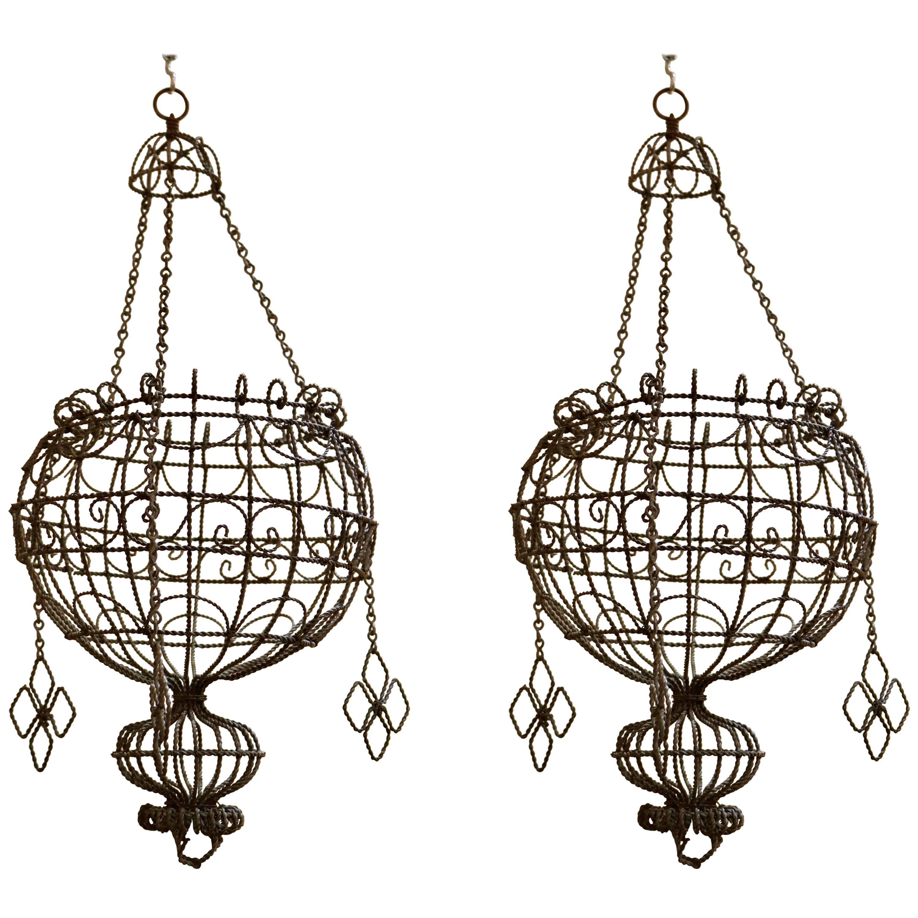 Pair of Metal, Hanging Flower Baskets, France, circa 1890s