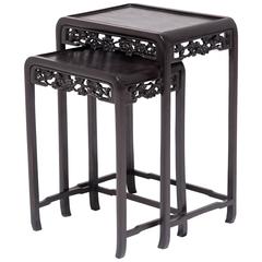 Pair of Chinese Nesting Tables with Prunus Blossom Fretwork