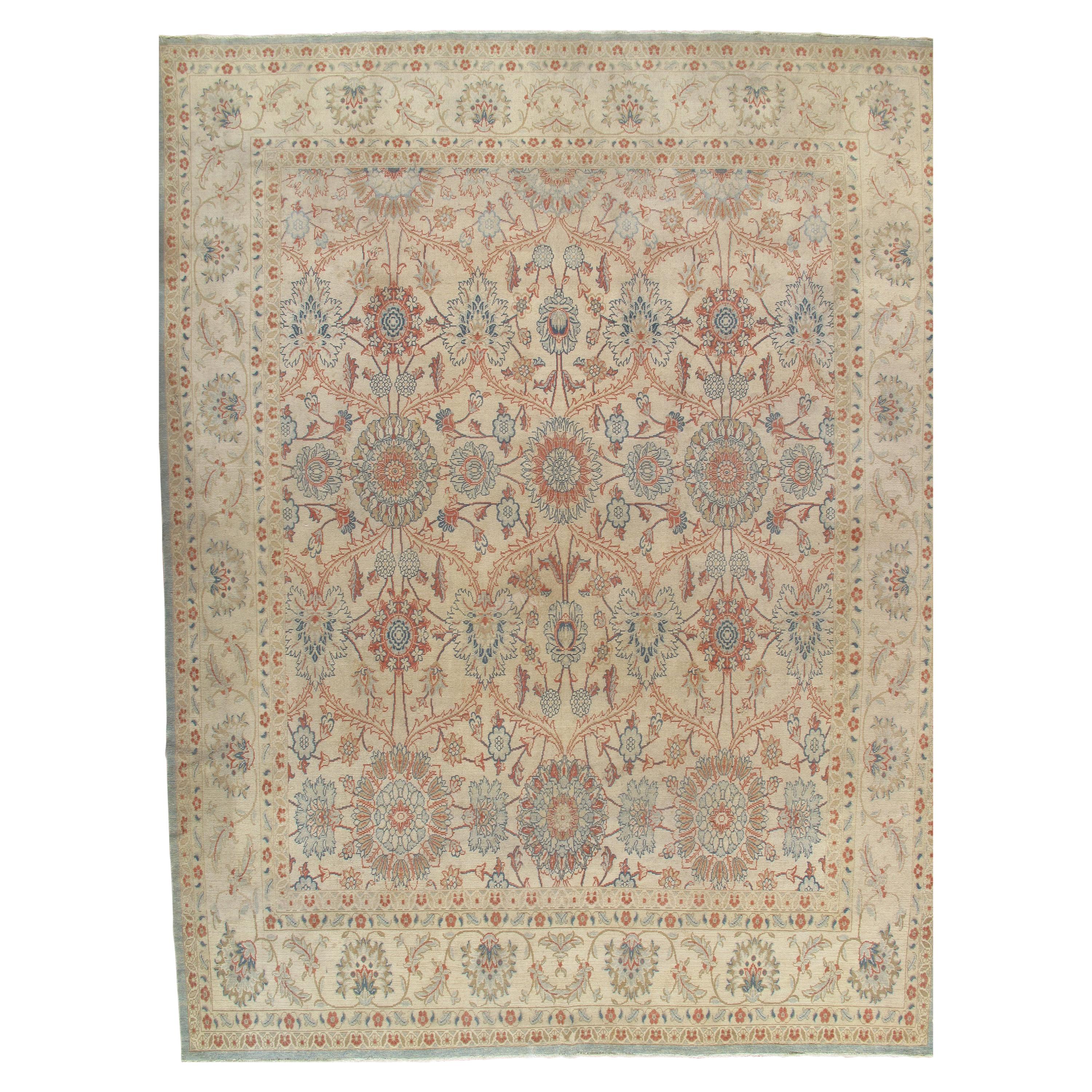 Vintage Persian Sultanabad Carpet, Handmade Oriental, Light Blue, Taupe, Ivory