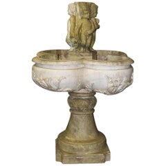 Carved Marble Garden Fountain Quartrefoil Bowl