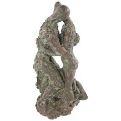 Bronze Sculpture the Lovers Embraced Signed 2