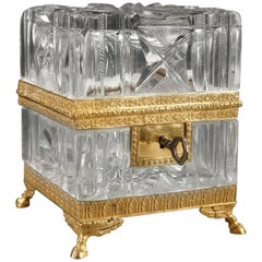 Antique 19th Century Charles X Cut-Crystal Jewelry Box with Gilt Bronze Mounts