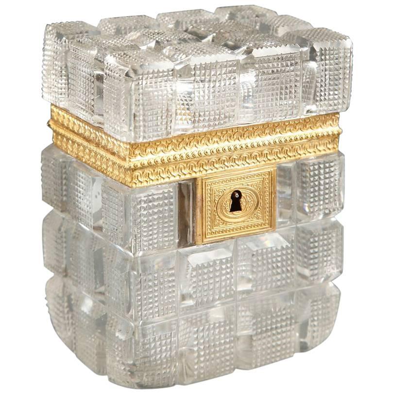 Early 19th Century Charles X Jewelry Box in Cut Crystal and Gilt Bronze