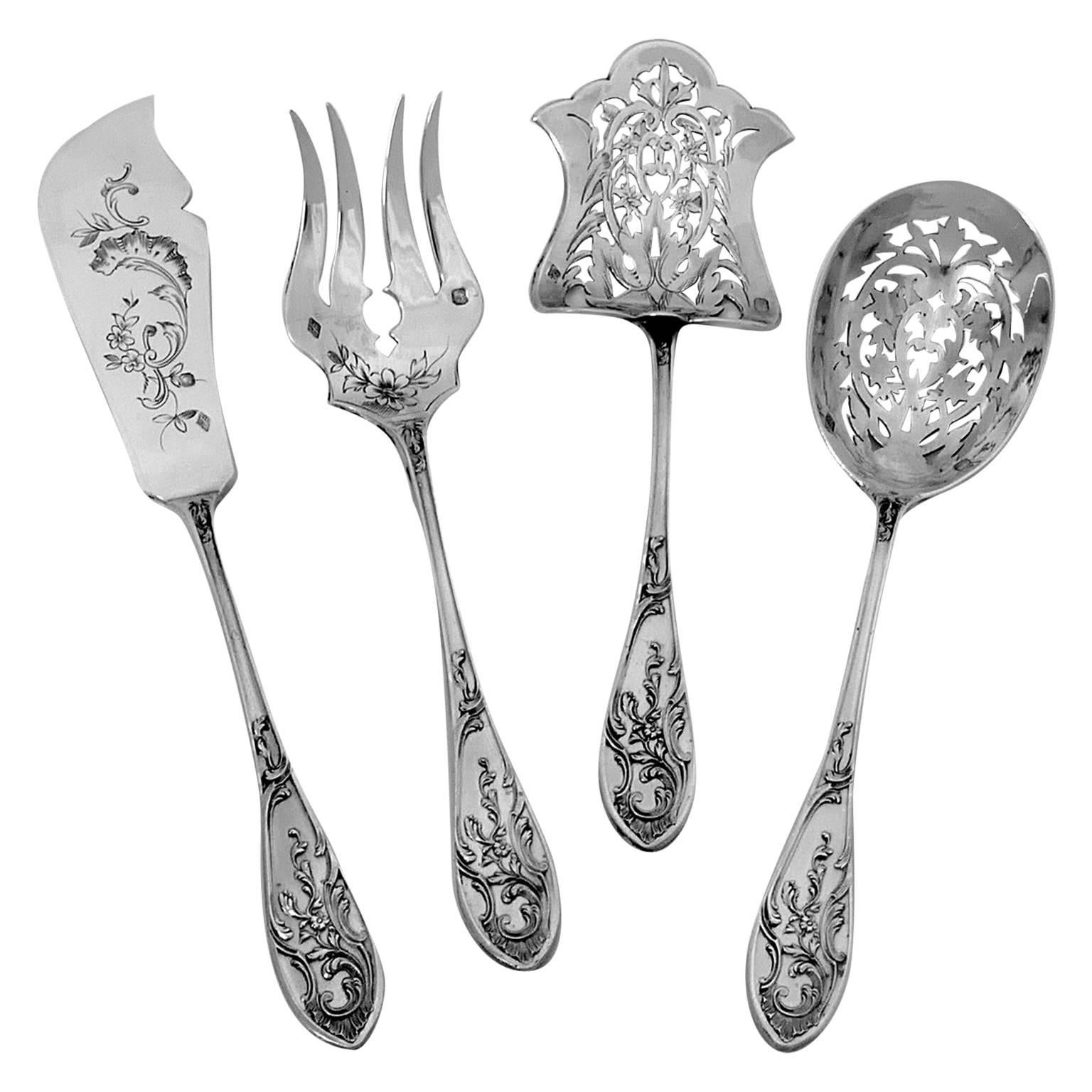 Coignet French All Sterling Silver Dessert Hors D'oeuvre Set Art Nouveau