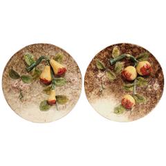 Pair of Early 20th Century, French Painted Barbotine Pears and Apples Platters