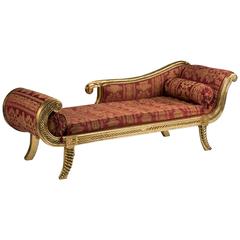 19th Century French Empire Style Chaise Lounge with Jacquard Upholstery
