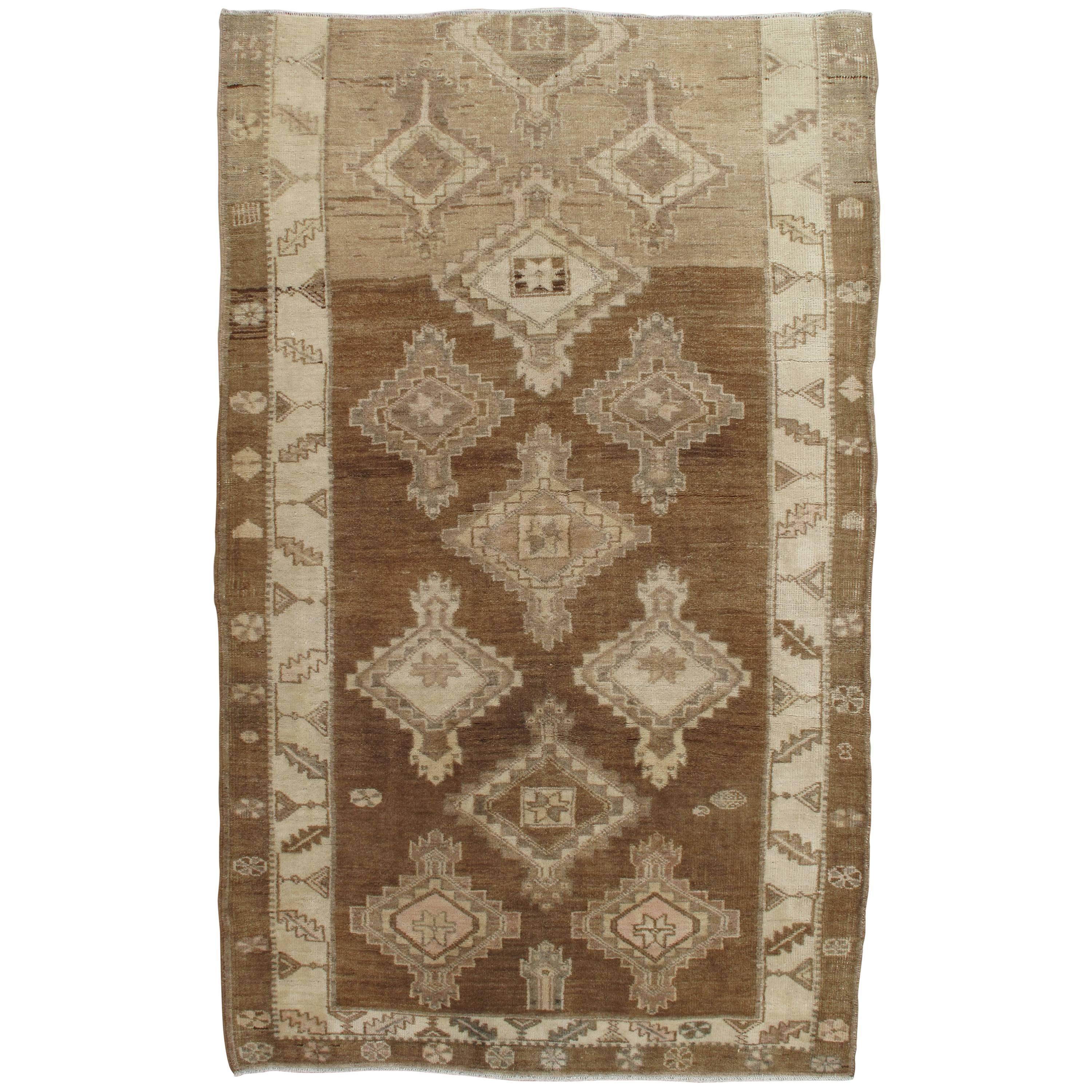 Vintage Anatolian Kars Carpet, Handmade Wool Oriental Rug, Tan Rug