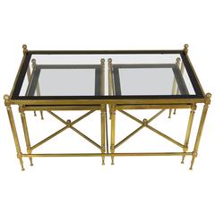 Set of Three French Brass and Glass Coffee Tables in the Style of Maison Jansen