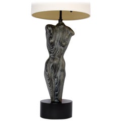 Tall Heifetz Cerused Oak Female Torso Table Lamp, Circa Early 1950s