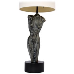 Tall Heifetz Cerused Oak Female Torso Table Lamp, Circa Early 1950s