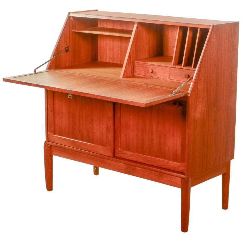 Midcentury Danish Teak Writing Desk Cabinet by H.W. Klein for Bramin