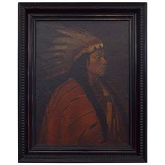French Oil on Canvas, American Indian Chief, Third Quarter of the 19th Century