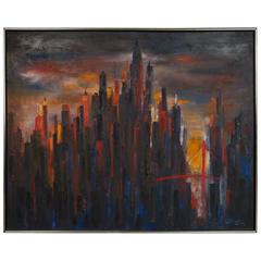 Large Cityscape Skyline Oil Painting, by Dietrich Grunewald for Van Amstel 7