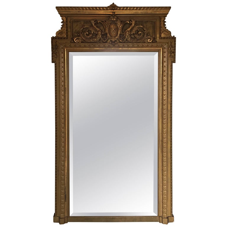 Large Victorian Giltwood And Beveled Glass Floor Mirror 19th Large Victorian Giltwood And Beveled Glass Floor Mirror 19th Century For