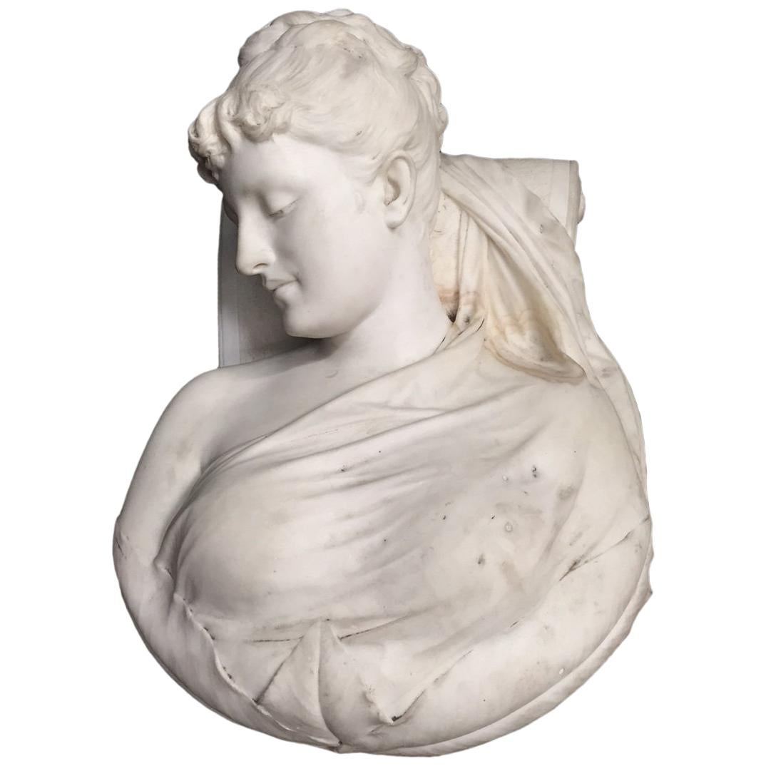 Italian Carved Marble Bust of Woman, 19th Century