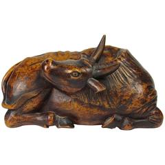 19th Century Chinese Carved Hardwood Figure of a Recumbant Ox 7