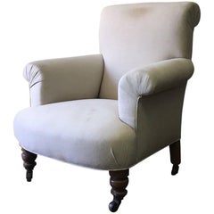 Antique Late 19th Century English Upholstered Chair in Linen