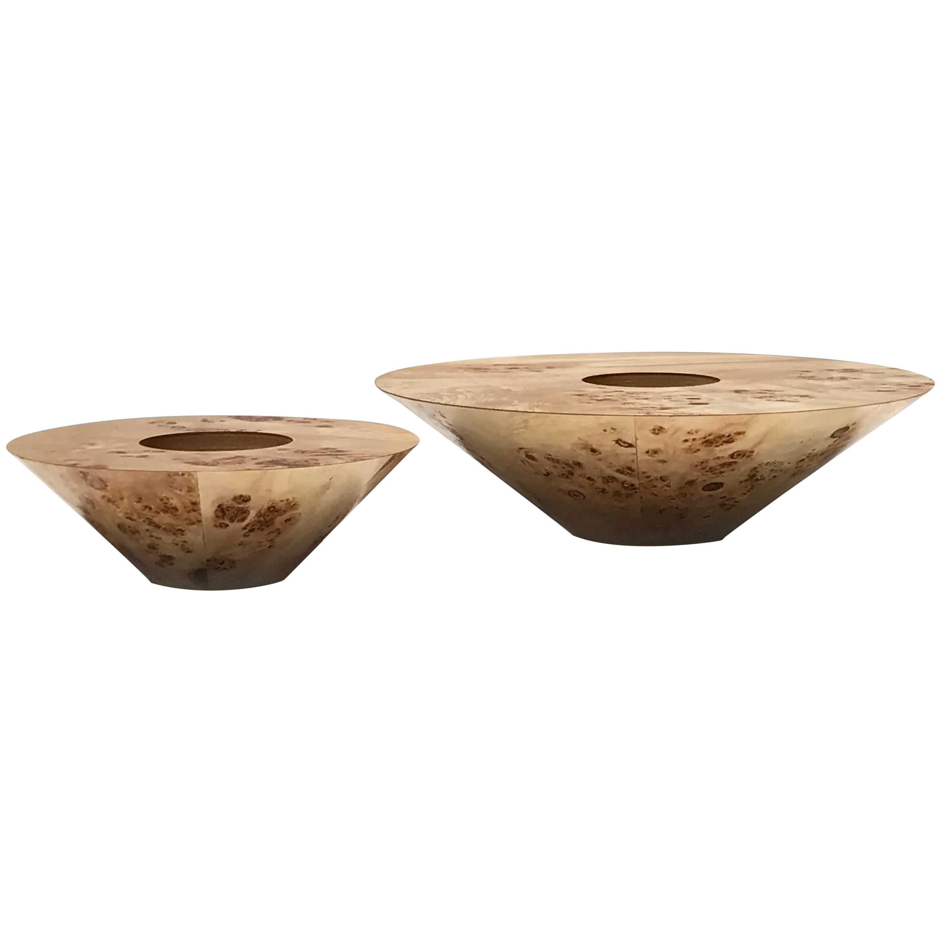 Set of Two Burl Wood Candleholders For Sale