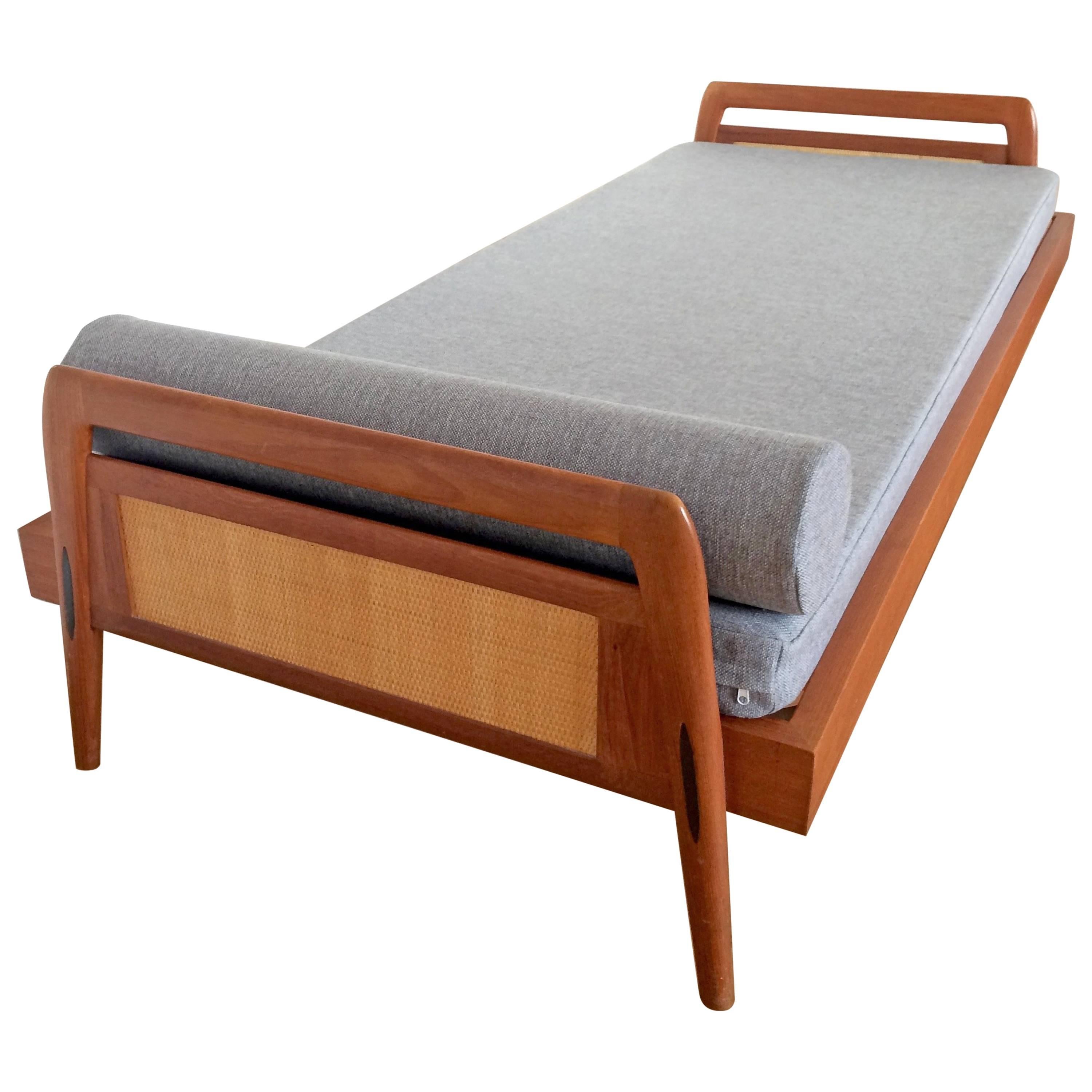 Mid-Century Danish Teak Daybed with new upholstery, 1960s For Sale