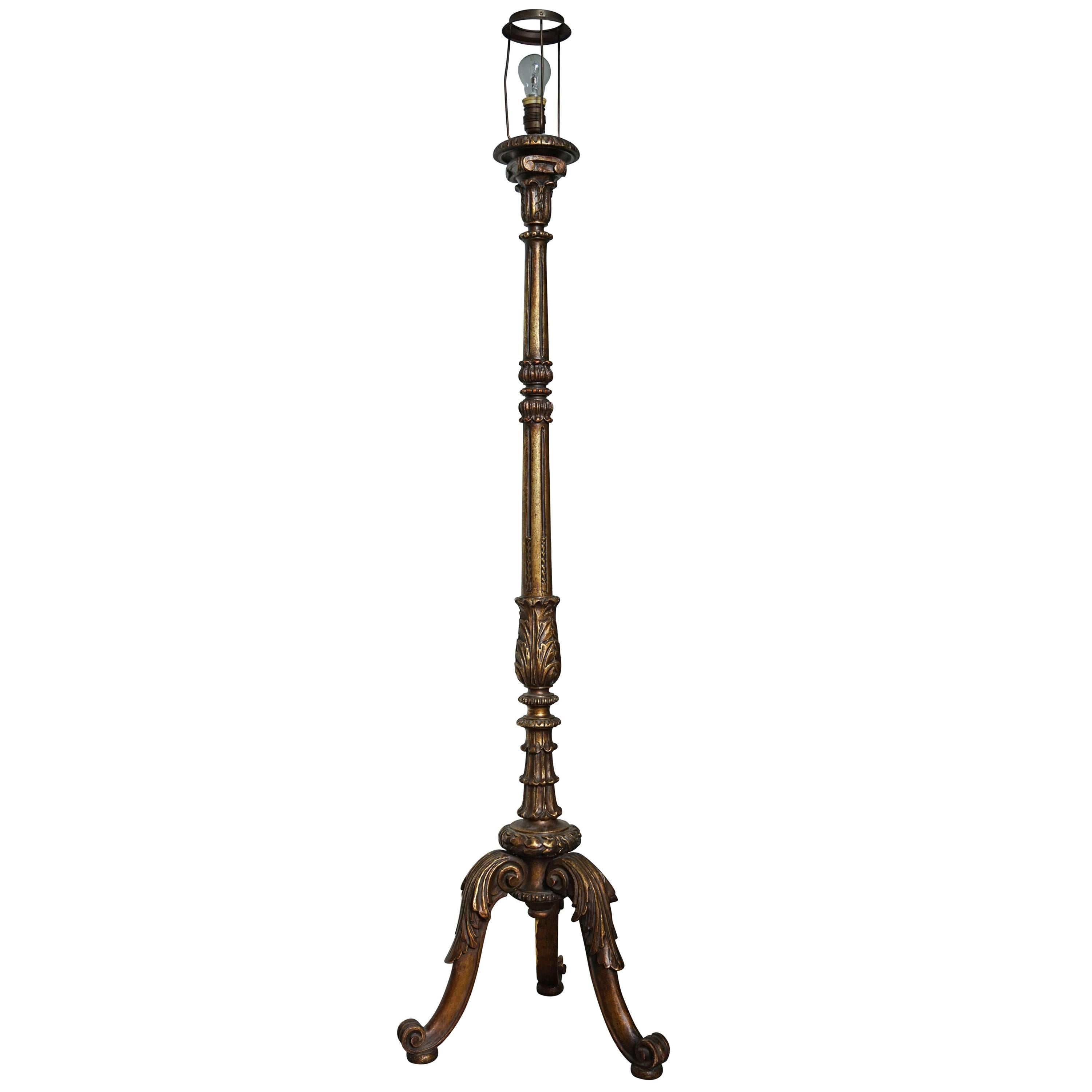 Antique Carved and Gilt Baroque Style Floor Lamp Rewired and in Mint Condition For Sale