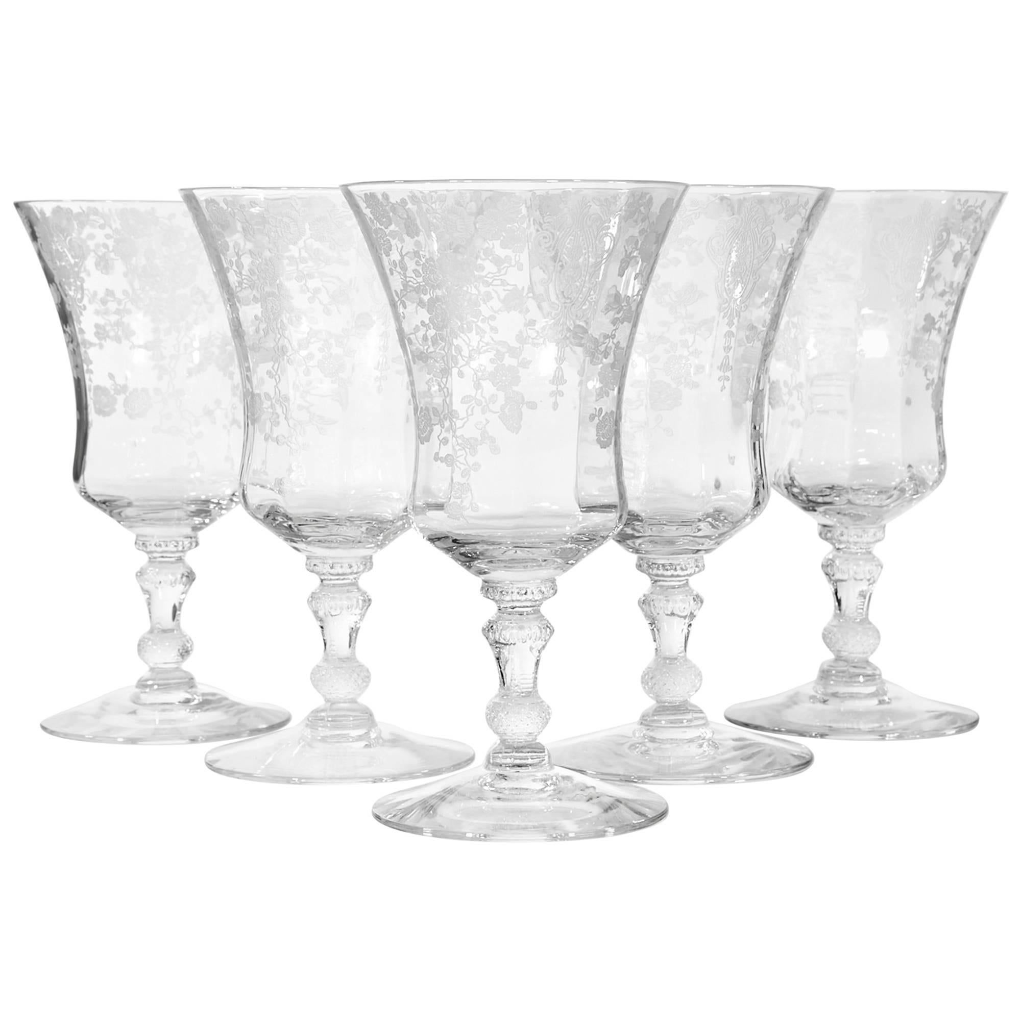 Cambridge Glass Rosepoint Water Stems, Set of Five
