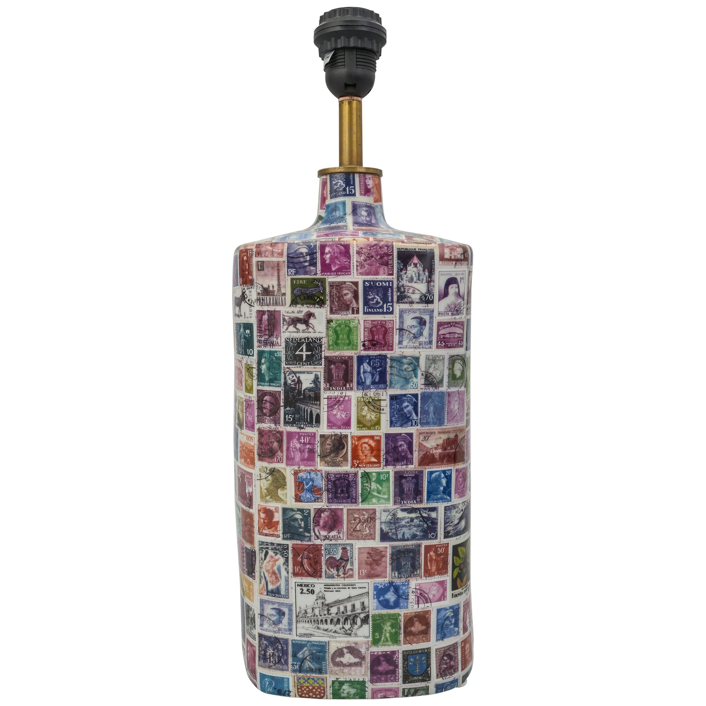  "Stamps" Porcelain Unusual Square Table Lamp 