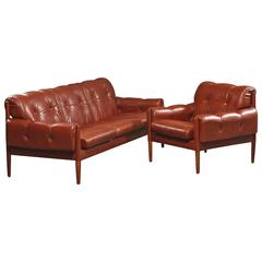 Danish Mid-Century Three-Seat Sofa in Leather with Legs in Rosewood, 1960s
