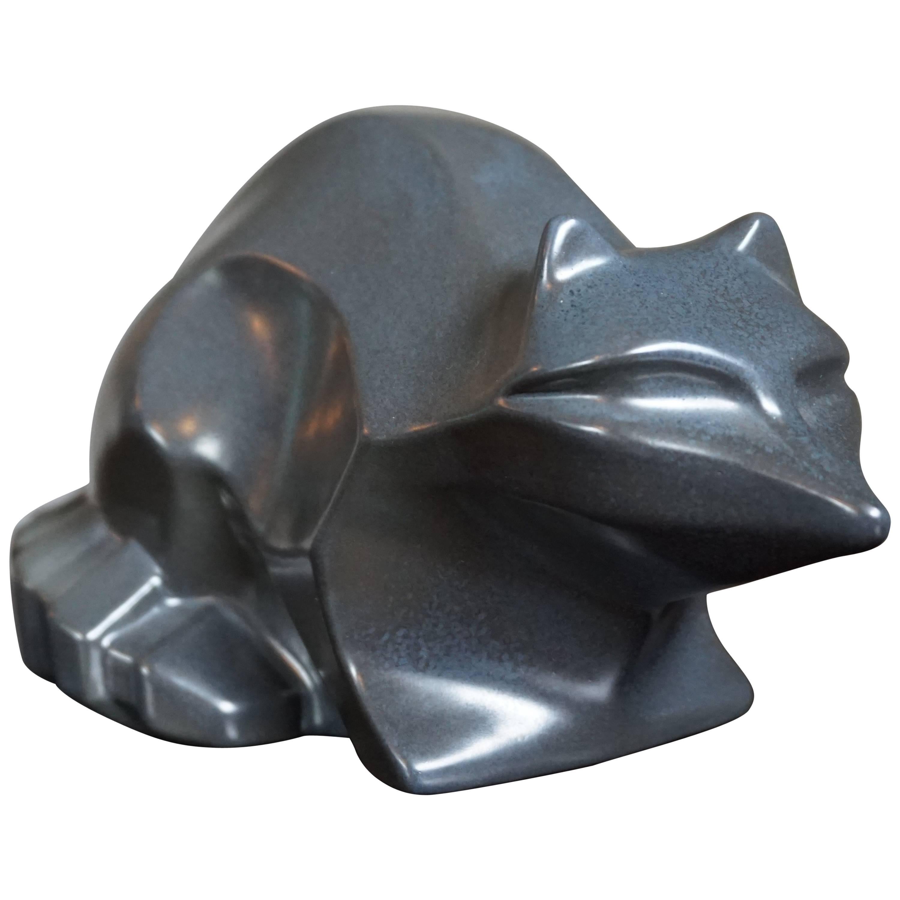 Rare Art Deco Style Mid-Century Stylized Racoon Sculpture Anthracite For Sale