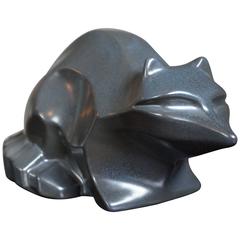 Rare Art Deco Style Mid-Century Stylized Racoon Sculpture Anthracite 11