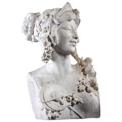 French Late 19th Century White Marble Bust of a Bacchante 7