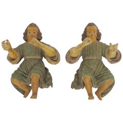 18th Century Large Pair of Polychromed Cherubs