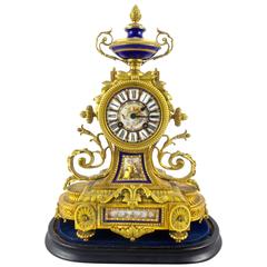 Antique 19th Century Japy Freres Gilt Ormolu Bronze and Sevres Mantle Clock