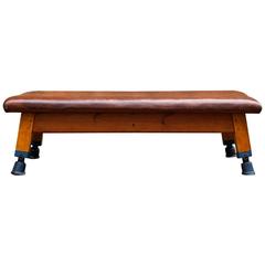 Large Gymnastics Leather Bench, 1930s