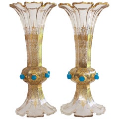 Pair of Flared Crystal Gilded Blown Vases