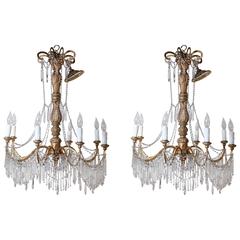 Pair of 19th Century Genovese Giltwood and Crystal Chandeliers 6