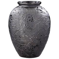 Antique René Lalique "Martin Pêcheurs" Black Vase