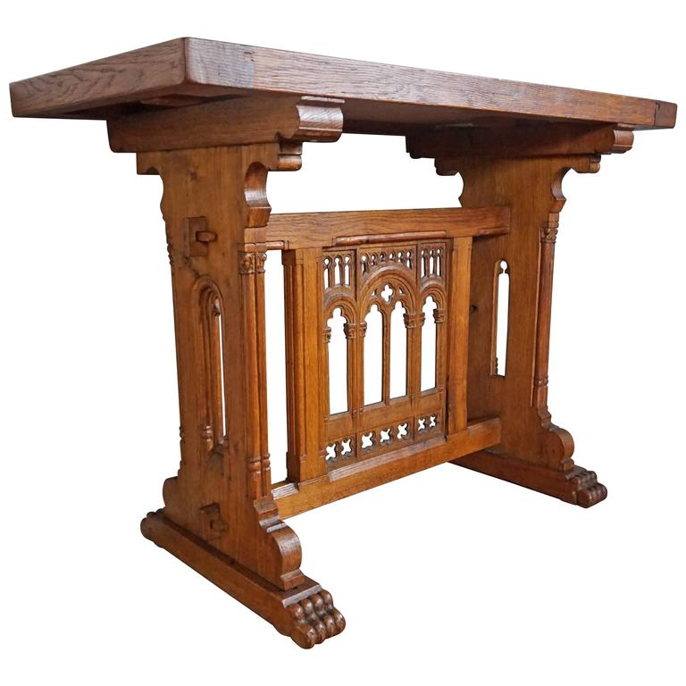 Early 20th Century Hand Carved Oak Gothic Revival Side Table Or Coffee Table At 1stdibs