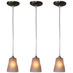 Set of Three Art Deco Glass Shade Pendant Light by Muller Freres -2