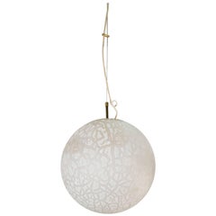 Etched Murano Glass Pendant Light, Italy, 1950s