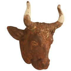 Antique French Boucherie Cast Iron Steer Head Sign