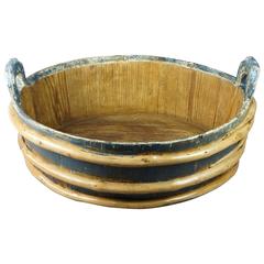 19th Century American Primitive Blue Painted Storage Bowl Wash Tub Folk Art 10