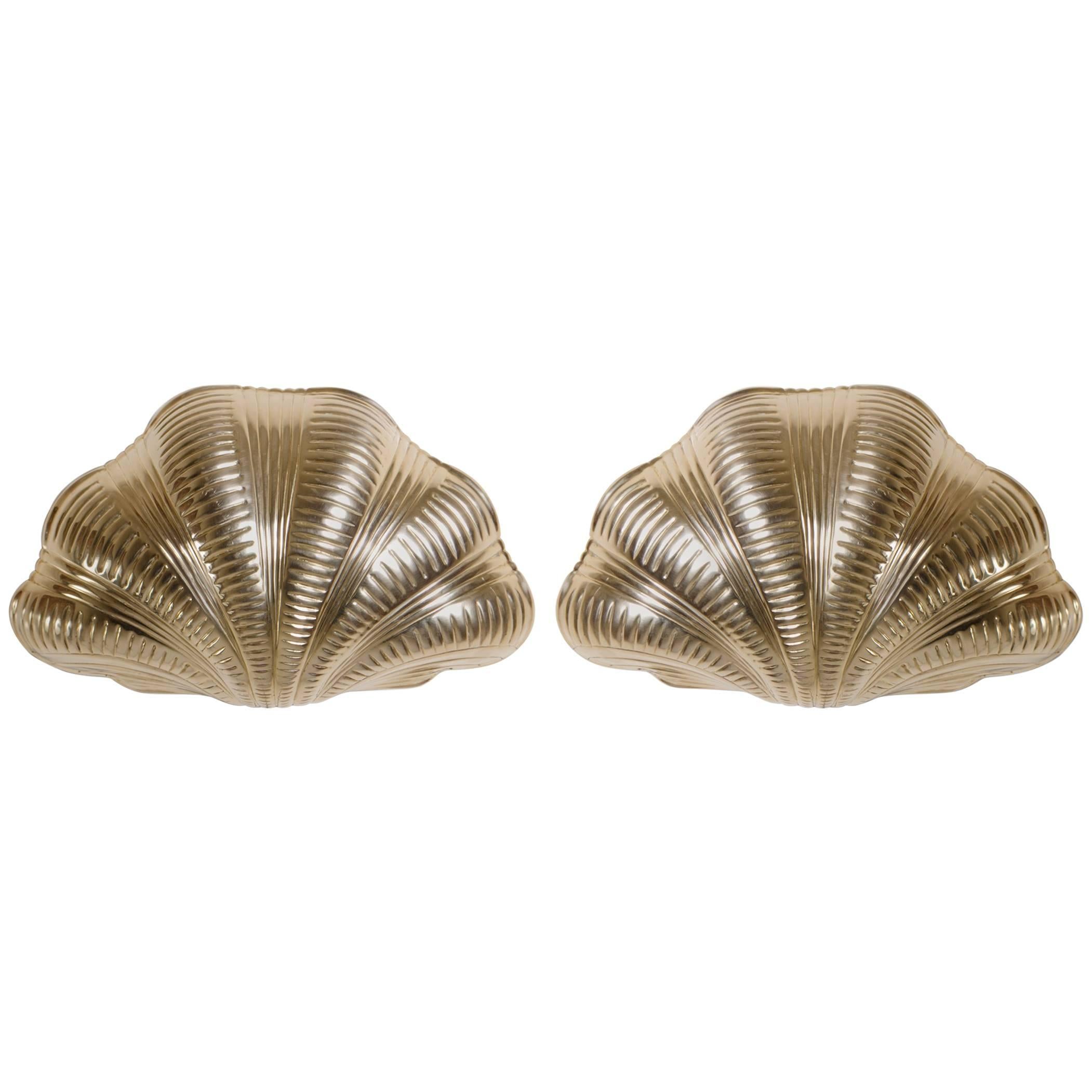 Italian Solid Brass Scallop Design Sconces, Pair