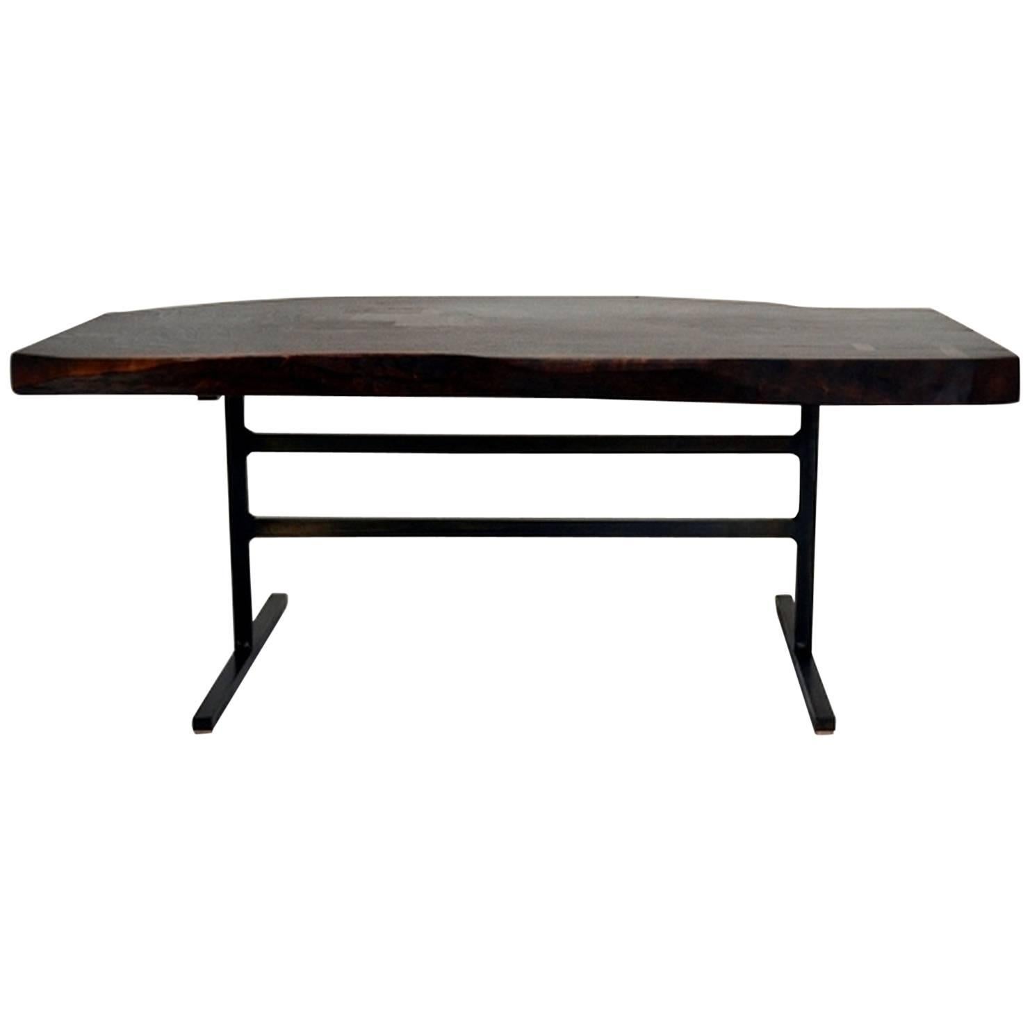 Jasper Coffee Table, Live Edge Trestle Table, Contemporary Modern, Wood & Steel For Sale