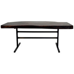 Jasper Coffee Table, Live Edge Trestle Table, Contemporary Modern, Wood & Steel